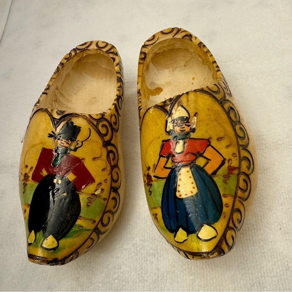 Hand-Painted Miniature Wooden Clogs Folk Art Design from Netherlands